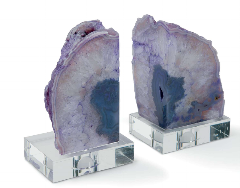 purple stone bookends on acrylic bases