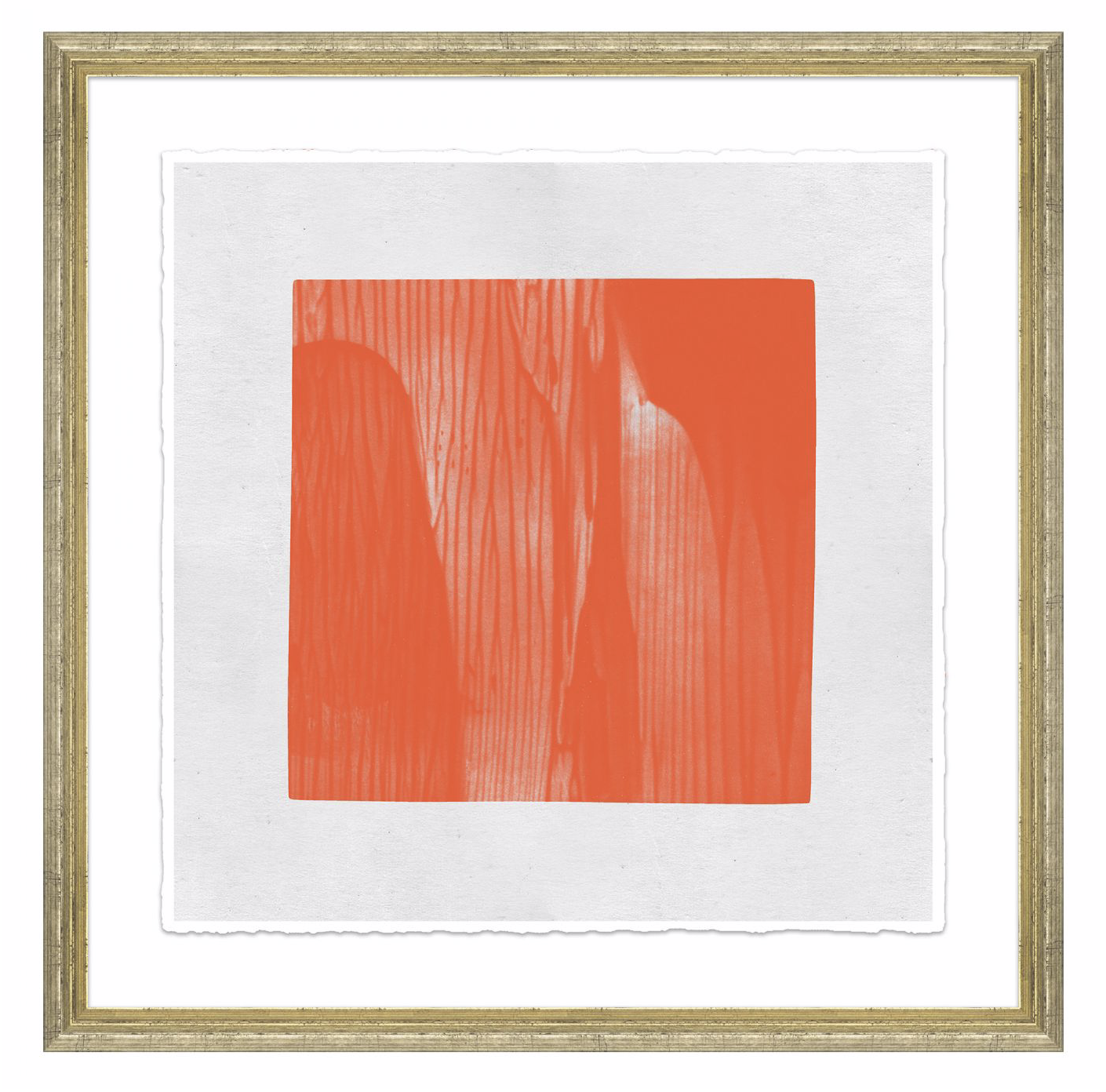 orange painted abstract artwork in gold frame
