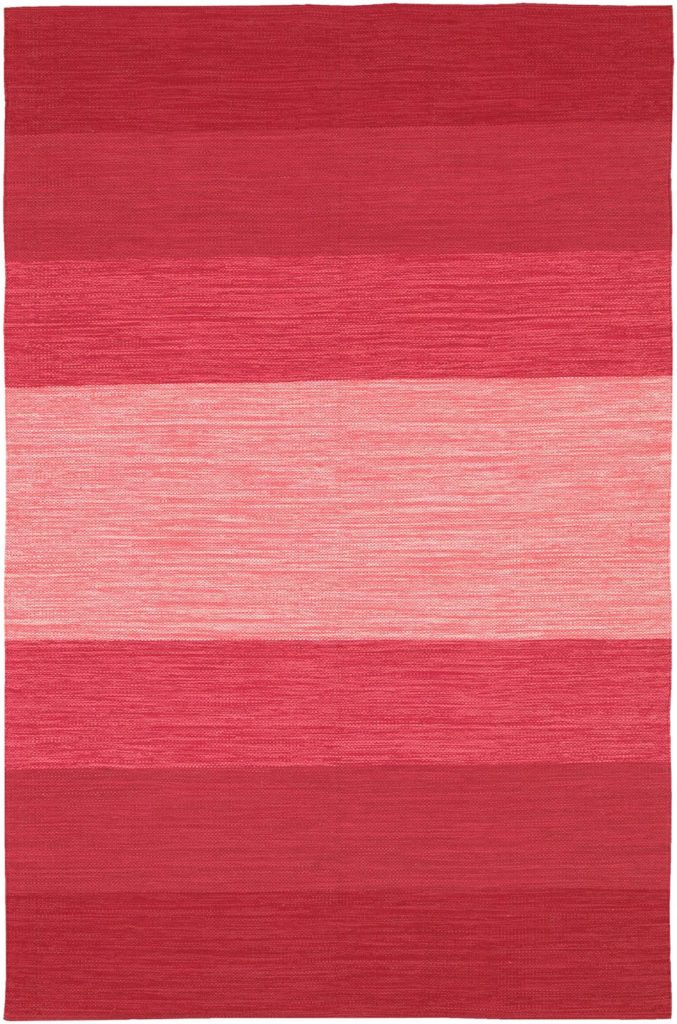 red, coral, and pink striped rug
