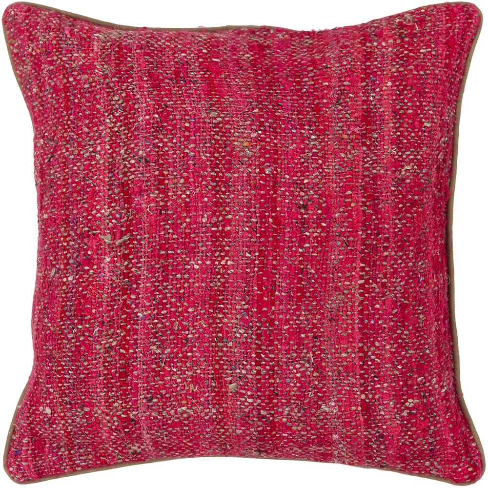 woven red pillow with tan welt